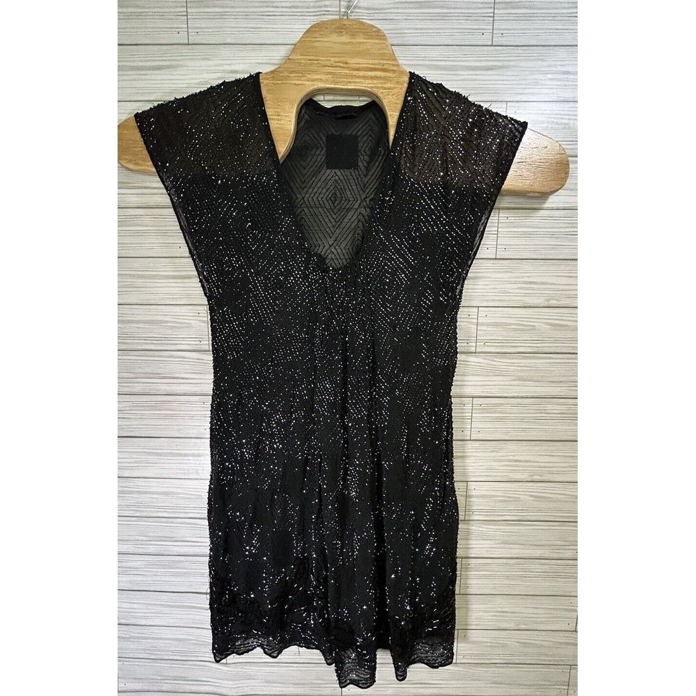 All Saints Spitafields Jannie Enchanter Shift Silk Beaded Dress Black Sz 6